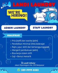 Lowongan Kerja Sebagai Admin, Staff Laundry untuk Landi Laundry Penempatan di Denpasar