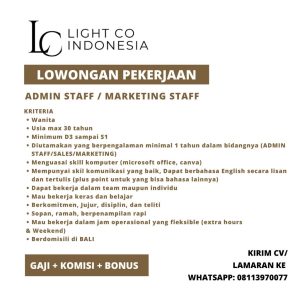 Lowongan Kerja Sebagai Admin Staff/ Marketing Staff untuk Light Co Indonesia Penempatan di Denpasar