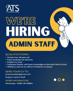 Lowongan Kerja Sebagai Admin Staff untuk PT Anugerah Tujuh Samudra penempatan di Bali