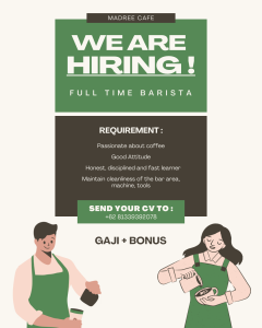 Lowongan Kerja Sebagai Barista untuk Madree Cafe Penempatan di Denpasar