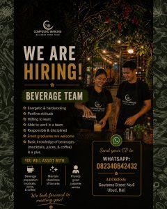 Lowongan Kerja Sebagai Beverage Team untuk Compound Warung Penempatan di Ubud, Gianyar
