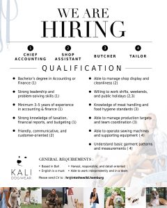 Lowongan Kerja Sebagai Chief Accounting, Shop Assistant, Butcher, Tailor untuk Kali Dogwear Penempatan di Badung