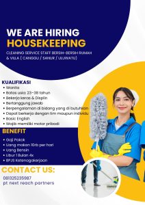 Lowongan Kerja Sebagai Cleaning Service untuk PT Next Reach Partner Penempatan di Badung dan Denpasar