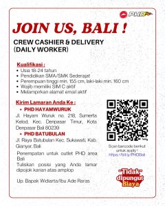 Lowongan Kerja Sebagai Crew Cashier & Delivery (Daily Worker) untuk Pizza Hut Delivery Penempatan di Bali