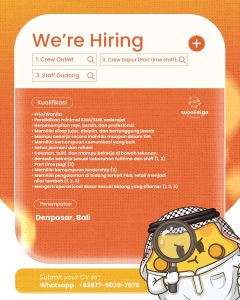 Lowongan Kerja Sebagai Crew Outlet, Crew Dapur dan Staff Gudang untuk Woofelgo Penempatan di Denpasar