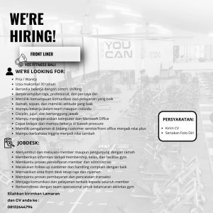 Lowongan Kerja Sebagai Front Liner, Marketing Staff, Content Creator & Special, Media Team, Dll untuk Yes Fitness Bali Penempatan di Denpasar