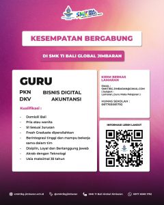 Lowongan Kerja Sebagai Guru ( PKN, DKV, Bisnis Digital dan Akuntansi ) untuk SMK TI Global Jimbaran Penempatan di Badung