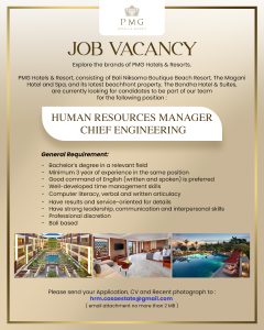 Lowongan Kerja Sebagai Human Resources Manager, Chief Engineering untuk PMG Hotels & Resorts Penempatan di Badung