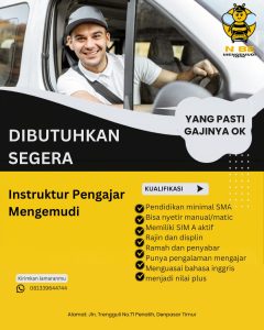 Lowongan Kerja Sebagai Instruktur Pengajar Mengemudi untuk NOBE Mengemudi Penempatan di Denpasar