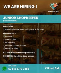 Lowongan Kerja Sebagai Junior Shopkeeper untuk Ocean of Love Penempatan di Ubud, Gianyar