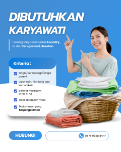 Lowongan Kerja Sebagai Karyawati untuk Laundry Penempatan di Sesetan, Denpasar