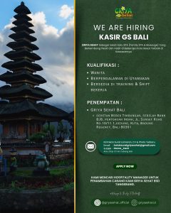 Lowongan Kerja Sebagai Kasir, SPV untuk Griya Sehat Bali Penempatan di Badung