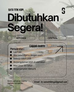 Lowongan Kerja Sebagai Kitchen / Barista, Pengiriman Barang, Kitchen / Central untuk Satu Titik Kopi Penempatan di Bali