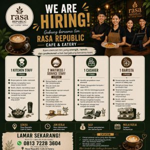 Lowongan Kerja Sebagai Kitchen Staff, Service Staff, Cashier, Barista untuk Rasa Republic Cafe & Eatery Penempatan di Denpasar