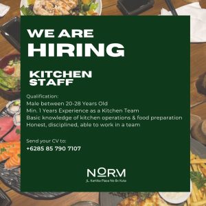 Lowongan Kerja Sebagai Kitchen Staff untuk Norm Penempatan di Kuta, Badung