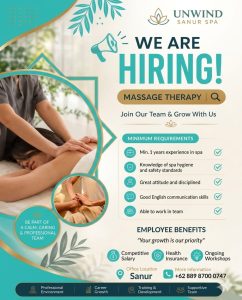 Lowongan Kerja Sebagai Massage Therapy untuk UNWIND Sanur SPA di Denpasar