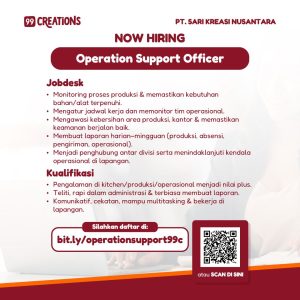 Lowongan Kerja Sebagai Operation Support Officer untuk 99 Creations Penempatan di Denpasar
