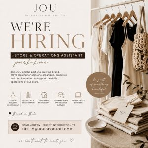 Lowongan Kerja Sebagai Part Time Store & Operations Assistant untuk House Of Jou Penempatan di Bali