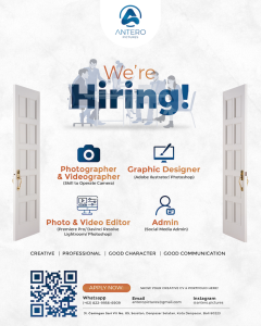 Lowongan Kerja Sebagai Photographer dan Videographer, Graphic Designer, Photo & Video Editor, Admin untuk Antero Pictures Penempatan di Denpasar