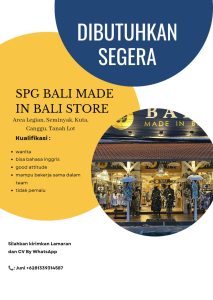 Lowongan Kerja Sebagai SPG untuk Bali Made in Bali Penempatan di Bali