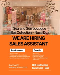 Lowongan Kerja Sebagai Sales Assistant untuk Sea and Sun Penempatan di Nusa Dua, Badung