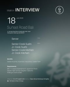 Lowongan Kerja Sebagai Senior dan Junior Cook Sushi, Senior dan Junior Cook Kitchen untuk Sushi Hiro Penempatan di Badung