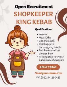 Lowongan Kerja Sebagai Shopkeeper untuk King Kebab Penempatan di Bali