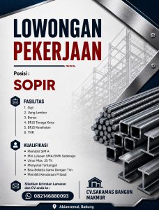 Lowongan Kerja Sebagai Sopir untuk CV. Sakamas Bangun Makmur Penempatan di Abiansemal, Badung