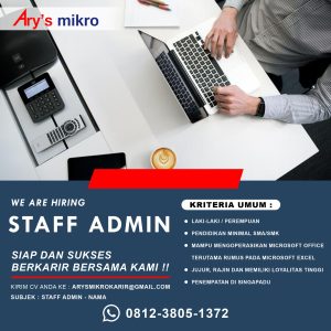 Lowongan Kerja Sebagai Staff Admin untuk Ary's Mikro Penempatan di Singapadu, Gianyar