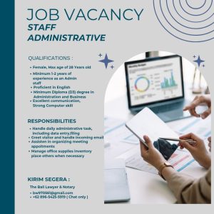 Lowongan Kerja Sebagai Staff Administrative untuk The Bali Lawyer & Notary Penempatan di Badung