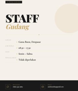 Lowongan Kerja Sebagai Staff Gudang untuk Toko Gorden Penempatan di Denpasar