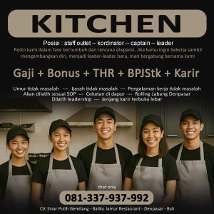 Lowongan Kerja Sebagai Staff Outlet, Driver, Helper untuk Baliku Jamur Penempatan di Denpasar
