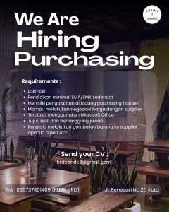 Lowongan Kerja Sebagai Staff Purchasing untuk Crumb & Coaster Penempatan di Kuta, Badung 