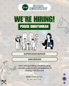 Lowongan Kerja Sebagai Supervisor, Bar, Server untuk Sooma Restaurant Penempatan di Denpasar