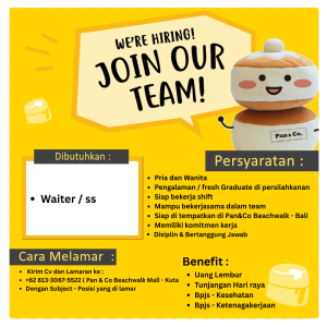 Lowongan Kerja Sebagai Waiter/ Waitress untuk Pan & Co penempatan di Beachwalk Bali, Badung