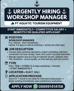 Lowongan Kerja Sebagai Workshop Manager, TIG Welder untuk PT Aquatic Tourism Equipment penempatan di Bukit, Badung